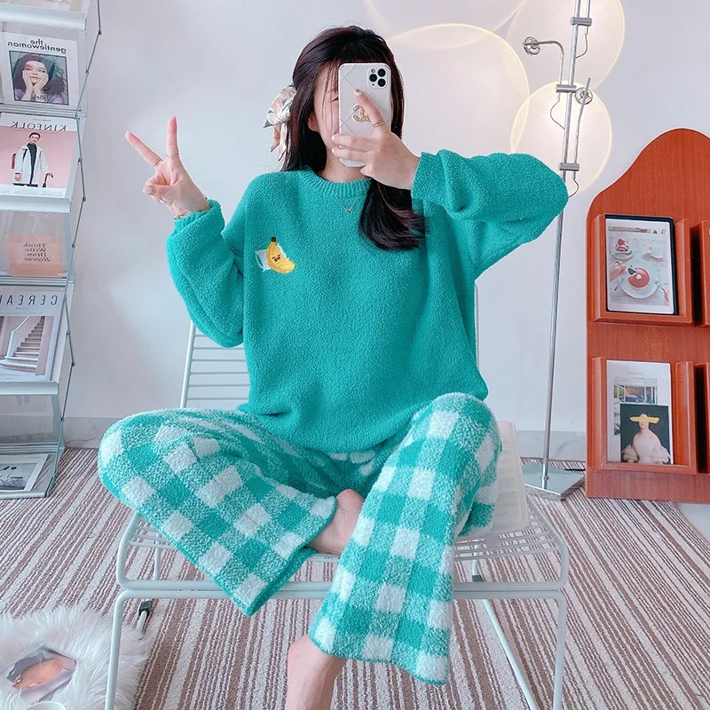 

Winter Flannel Pajamas Cute Women Sleepwear Set Cardigan Pijamas Cartoon Couple Night Wear Lady Home Clothes Thick Warm Pyjama