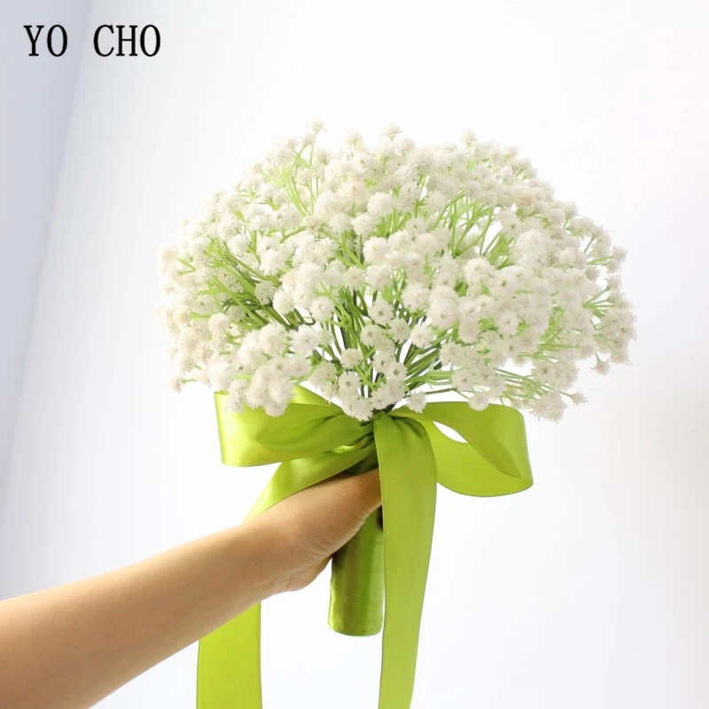 YO CHO Bridal Bouquets PU Artificial Flower Wedding Bouquet Babysbreath Wedding Flowers Bridesmaids Accessories Wedding Bouquets