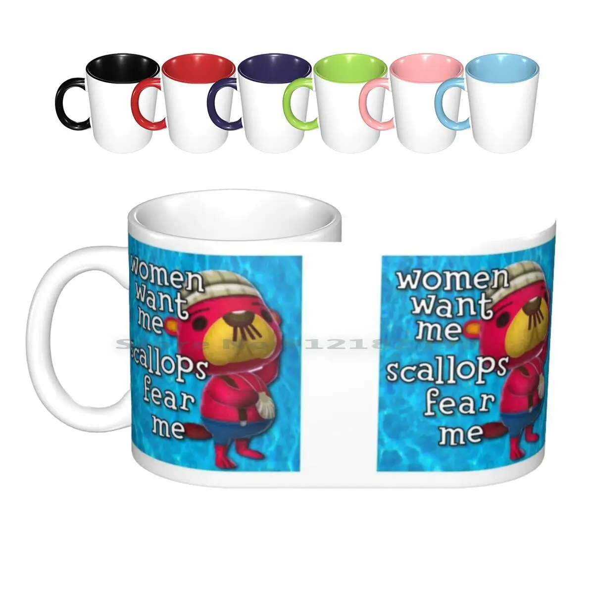 Pascal : Women Want Him , Scallops Fear Him ( Water Background ) Ceramic Mugs Coffee Cups Milk Tea Mug Pascal Animal Pascal