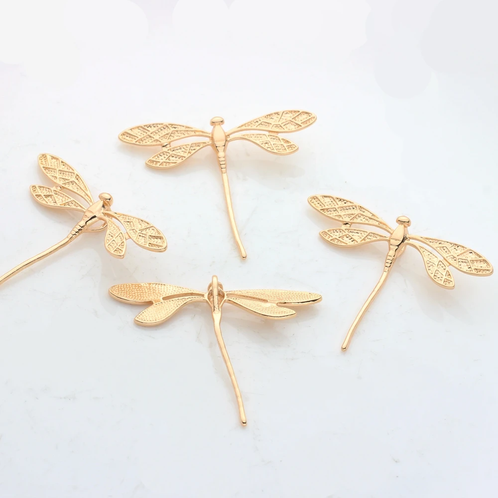 High Quality Copper Metal  Real  Plated Dragonfly Charms 2PCS For DIY Jewelry Findings Making Accessories