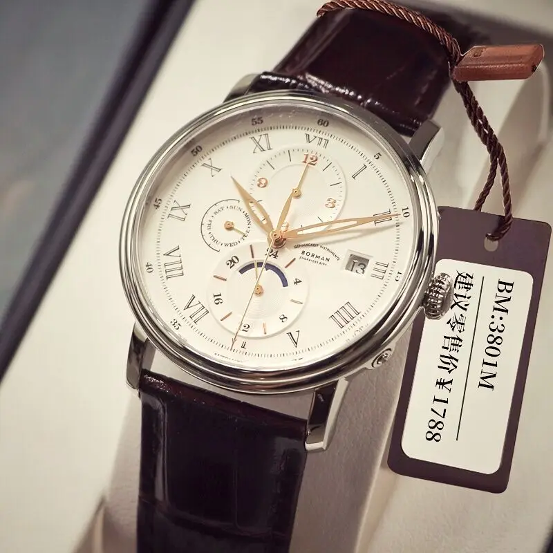 

Switzerland Luxury Brand BORMAN Automatic Mechanical Men's Watches Waterproof Sapphire Multi-function Dial Retro Clocks BM3801