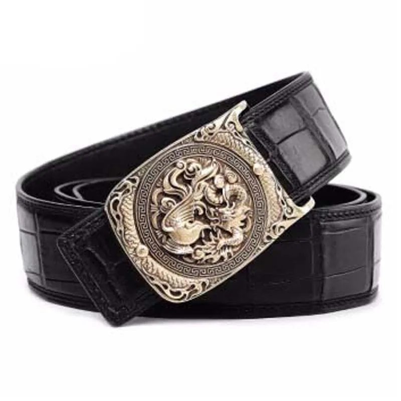 VVBrown  male  crocodile belt  brass  longfeng  Smooth buckle  belts for male  business  Plate buckles  Men belt crocodile skin