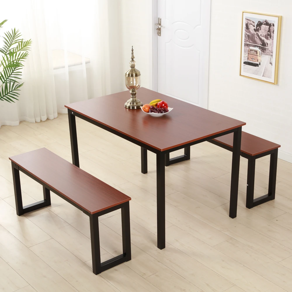 (112 x 30 x 46)cm Simplistic Iron Frame Dining Table Set  Teak Color