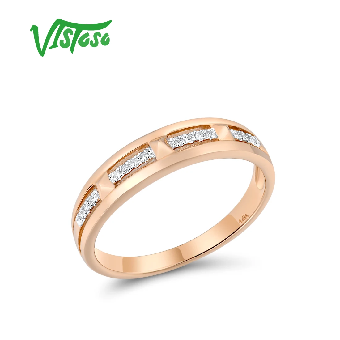 VISTOSO Genuine 14K 585 Rose Gold Sparkling Diamond Rings For Women Everlasting Wedding Band Engagement Gift Fine Jewelry