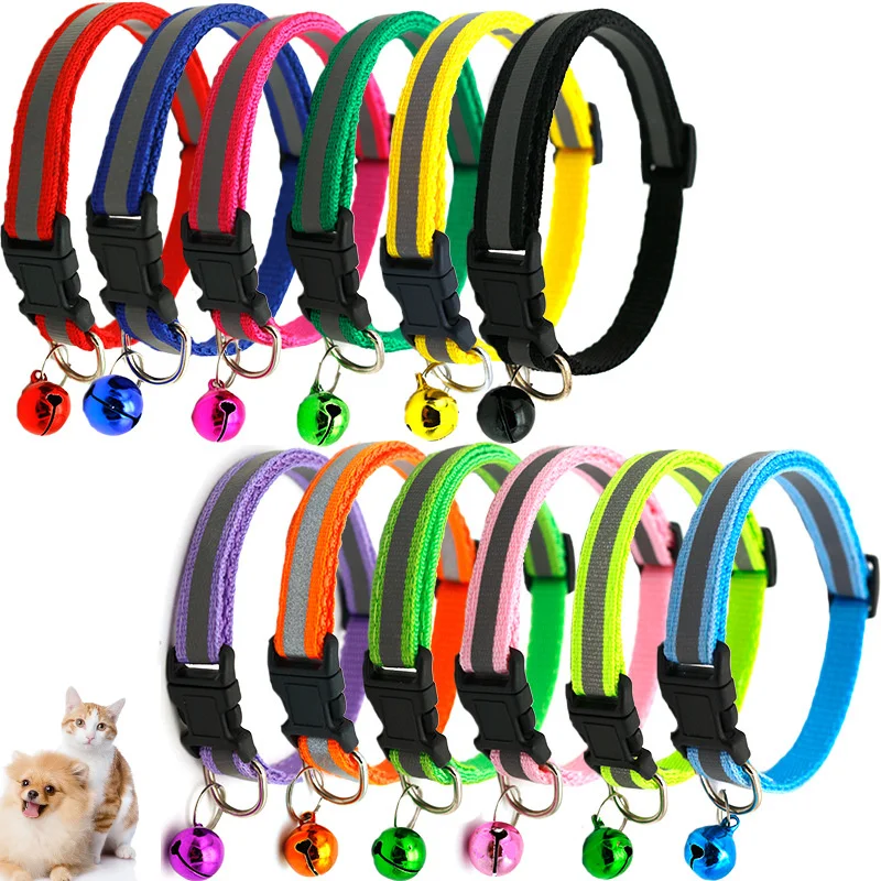 Adjustable Nylon Dog Collars Pet Collars with Bells Charm Necklace Collar for Little Dogs Cat Collars Pet Supplies Acessorios