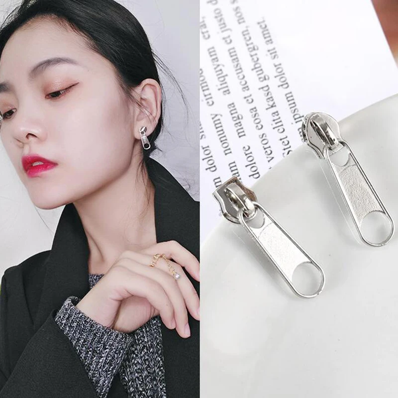 Woman For Earrings Fashion Jewelry Girl Trend Gift Clasp Dangler Eardrop Pendant Simple Zipper Grotesque