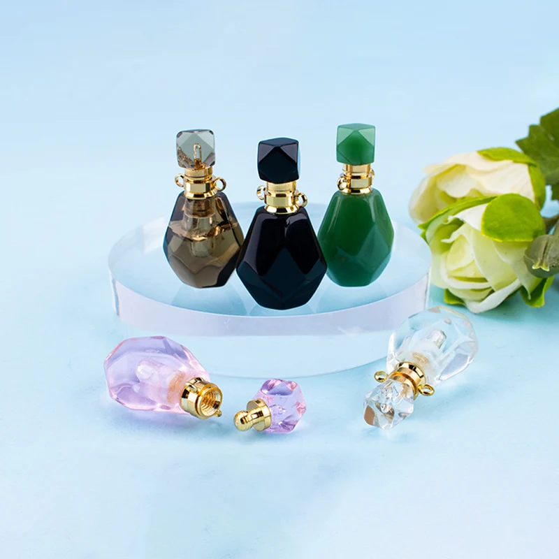 Crystal Jade Perfume Bottle, Glass Aroma Diffuser Bottles, Exquisite Pendant, Five Colors of Pink, White, Brown, Green and Black