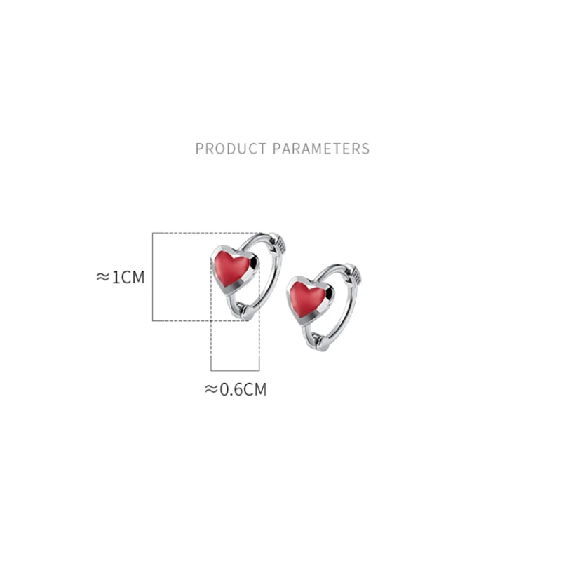 WANTME 925 Sterling Silver Romantic Love Heart Red Enamel Piercing Earrings Women Simple Circle Party Wedding Jewelry Ear Buckle