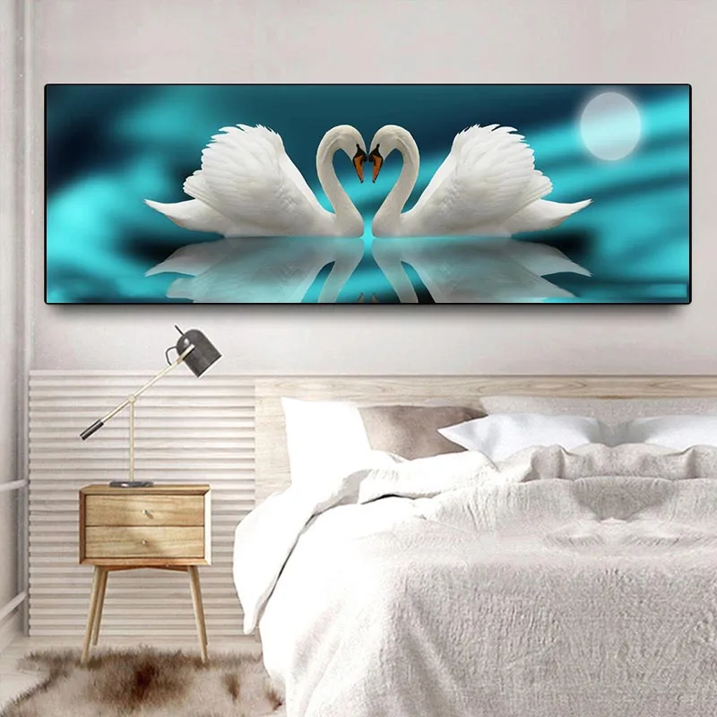 One Piece Swans Love Posters and Prints Animal Canvas Painting Wall Art for Living Room Bedroom Modern Home Decoration No Frame