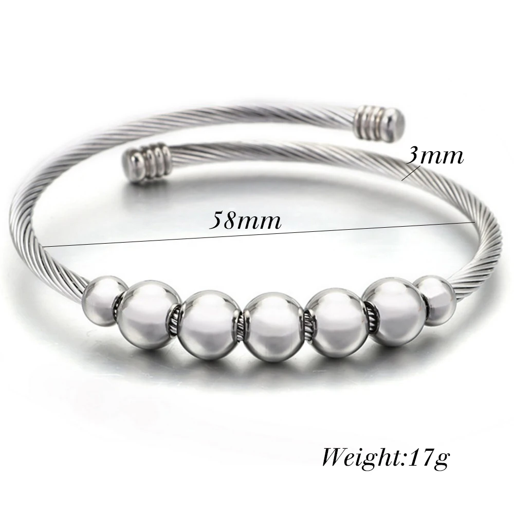 Fashion 8mm Beads Stainless steel Cable stretch Beaded Jewelry Bangle Charm Bracelets High Quality Bracelet For Women