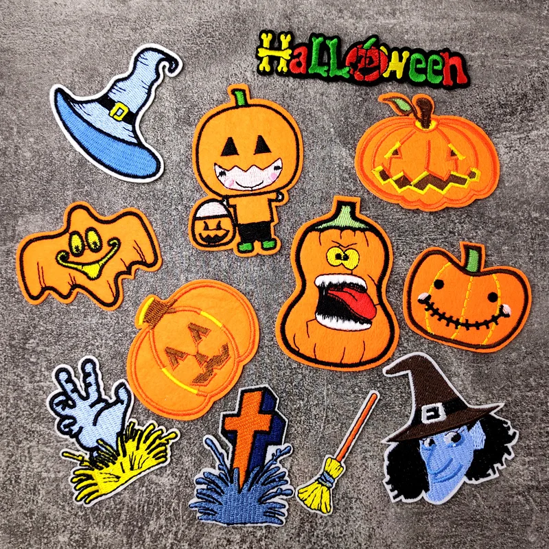 Halloween Pumpkin Iron-On Patches Clothe Embroidery Applique Sewing Supplies Decorative Handmade Badges