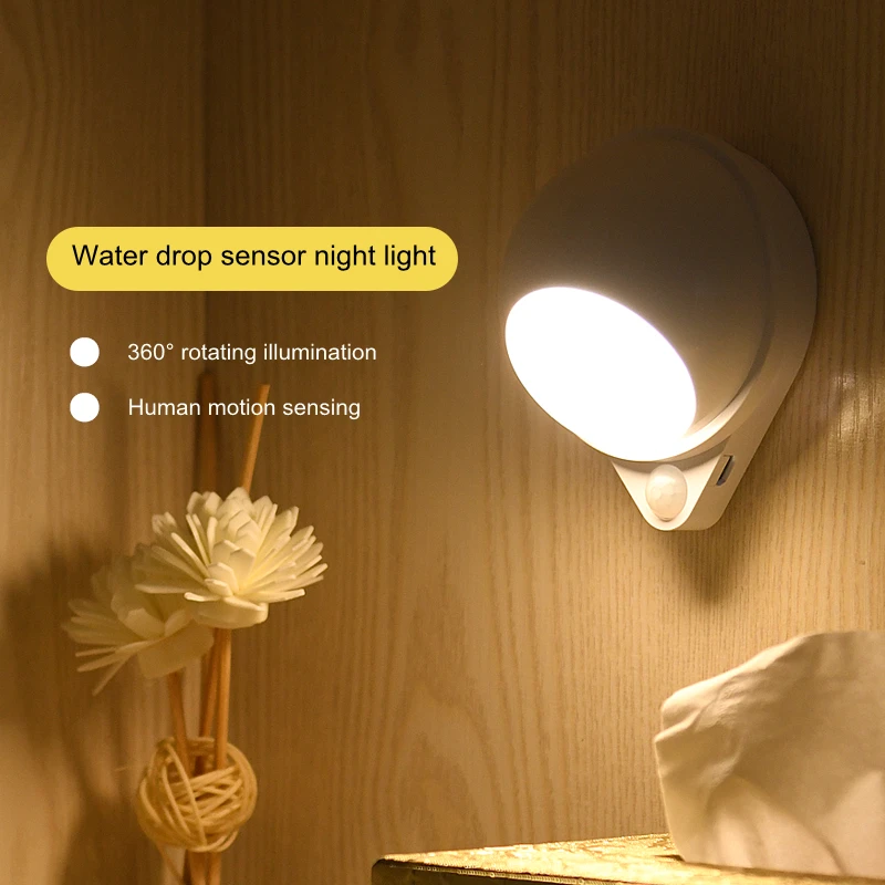 

LED PIR Motion Sensor Induction Rechargeable Magnetic Water-Drop Night Light Activated Wall Light Kitchen Cabinet Light Lamp