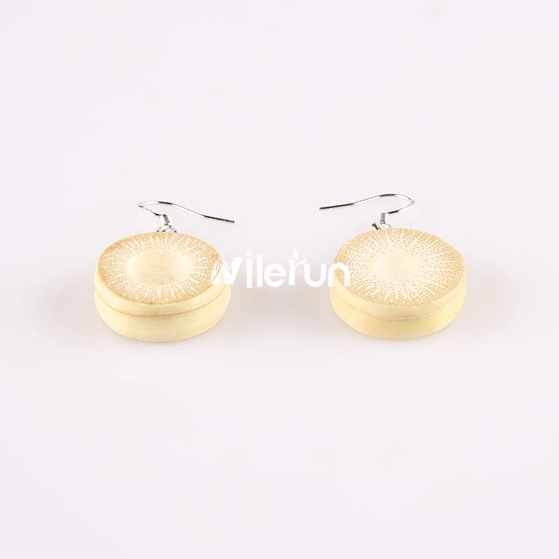 2025 New Style Round Real Natural Rattan Wood Wooden Button Bamboo Root Dangling Earrings