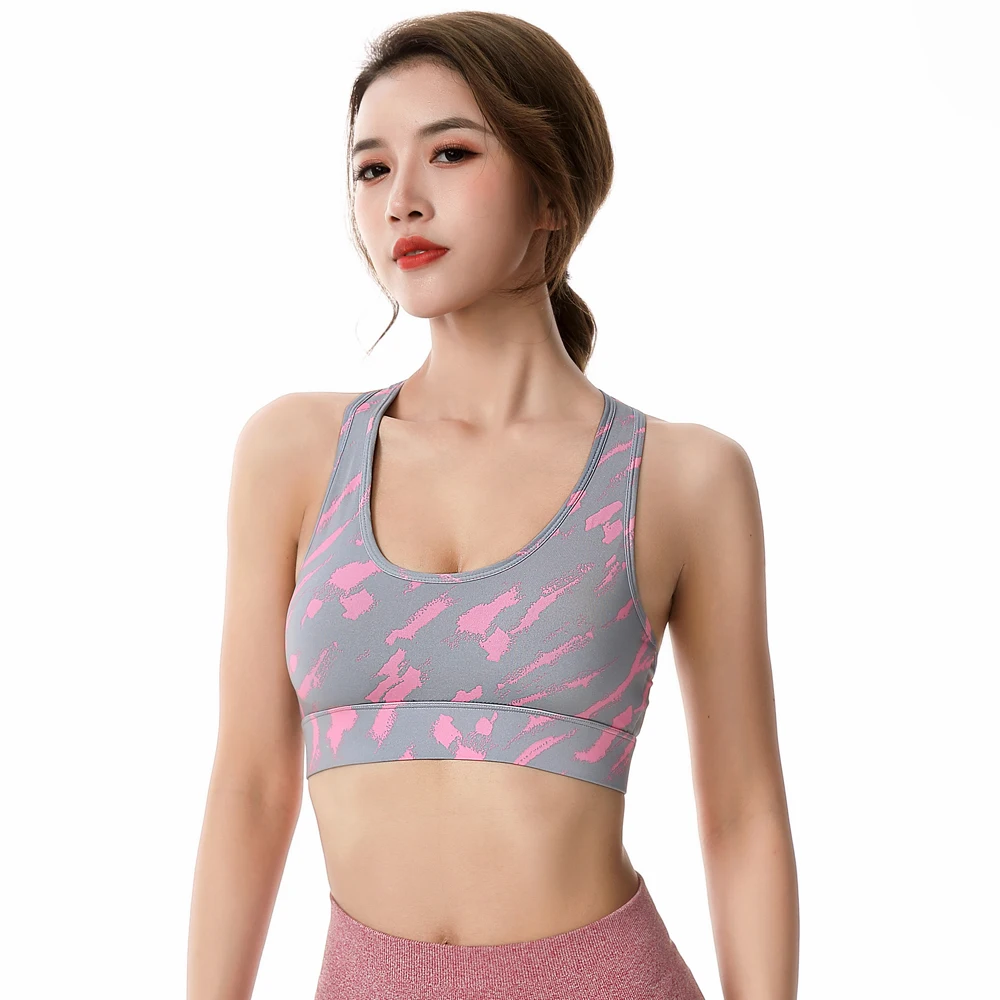 Plus Size XXXL Push Up Sports Bra Women Adjustable Back Buckle Nylon Print Yoga Underwear Gym Workout Bra Crop Top For Fitness