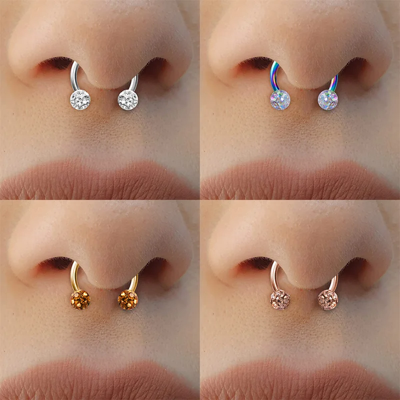 1PC Bling Ferido Nose Septum Rings Horseshoe Piercing Jewelry 16G Cartilage Helix Tragus Earrings Hoop Lip Piercing Retainer 8mm