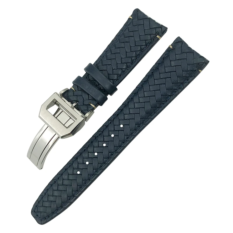 20 21mm 22mm High Quality Cowhide Woven Watchband Fit for IWC Portugieser Pilot\'s Watches Curved End Genuine Leather Watch Strap