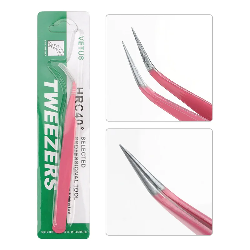 1Pcs Pink Stainless Steel Eyelash Tweezers Anti-static Non-magnetic Professional Pincet 3D Lashes Extension Tweezer Makeup Tools