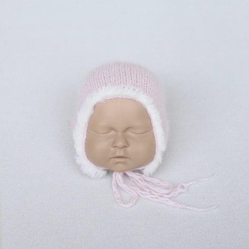 

Lovely pink handmade crochet hat newborn props for photography baby knit bonnet infant photo shoot props