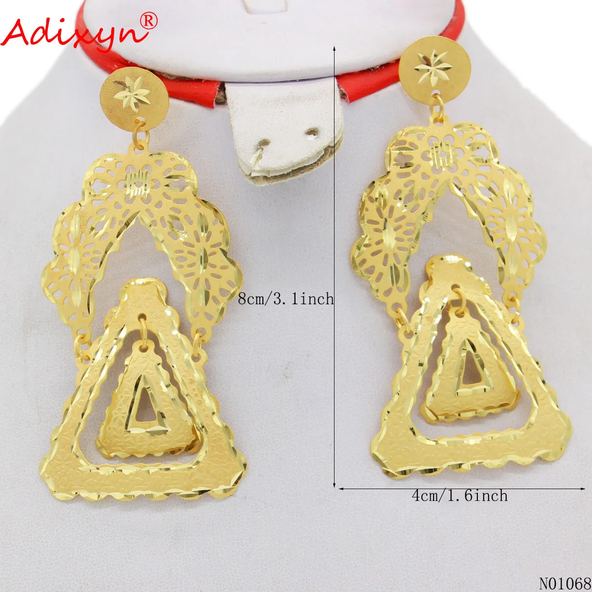Adixyn Light Weight Dubai Earrings for Women Girls 24K Gold Color Ethnic Drop Earring African Jewelry Party Gifts N01068