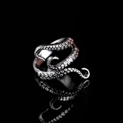 Titanium Steel Octopus Rings Gothic Deep Sea Monster Squid Finger Punk Tentacles Ring Adjustable Size Personality Jewelry Gift