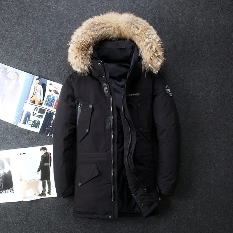 Top Grade Winter Mannen Jas 2021 Mannen Down Jacket Hooded X-Lange Down Jas Echt Bont Mens dikke Warme Windjack Jassen