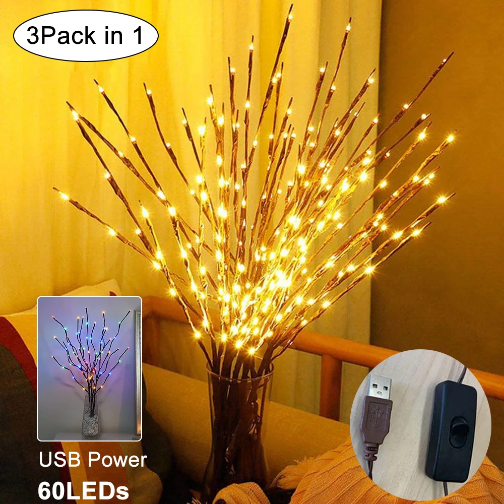 Light Garden Floral LED Willow Branch Lamp 20 Bulbs For Home Christmas Party  Decoration Vase Filler Twig Lighted Branch D30