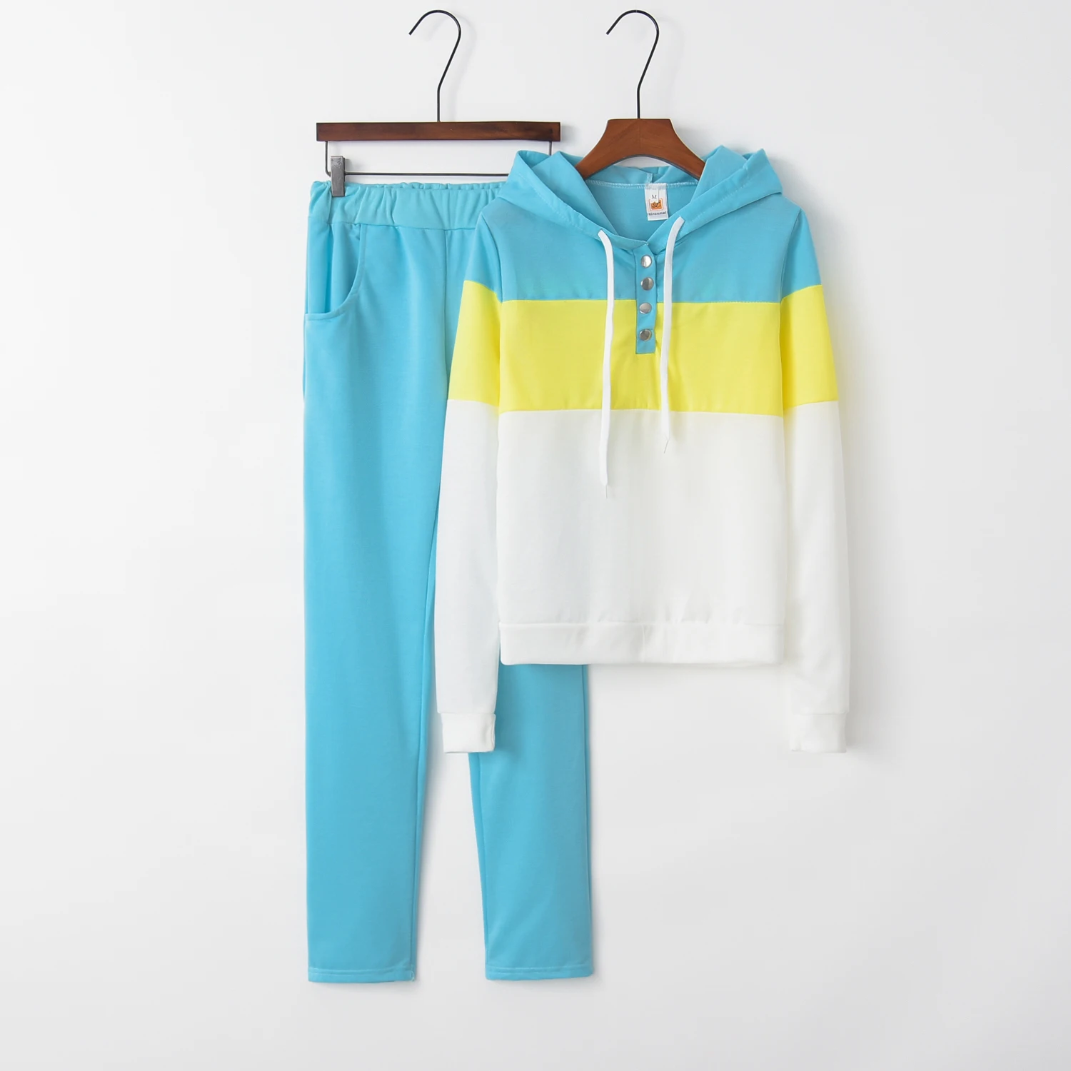 Fashion Trend Color Matching Long Sleeve Hoodie Two-piece Casual Sports Suit