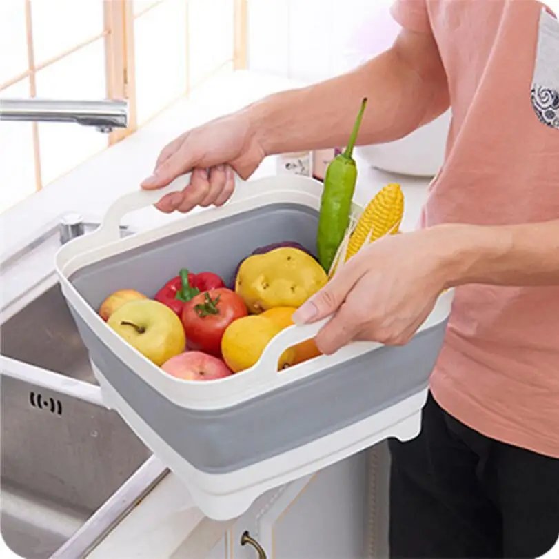 Kitchen Fruit Vegetable Washing Basin Folding Sink Drain basket Travel Outdoor Camp Portable Basins