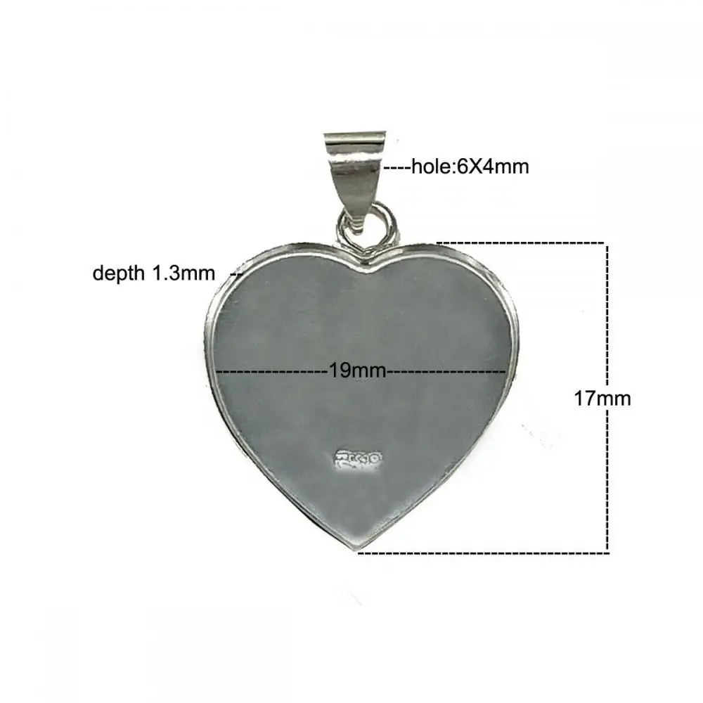 2PCS Solid 925 Sterling Silver Pendant Tray Heart Pendant Blank fit 17X19mm Gemstone Bezel Cup for Necklace Jewelry Making