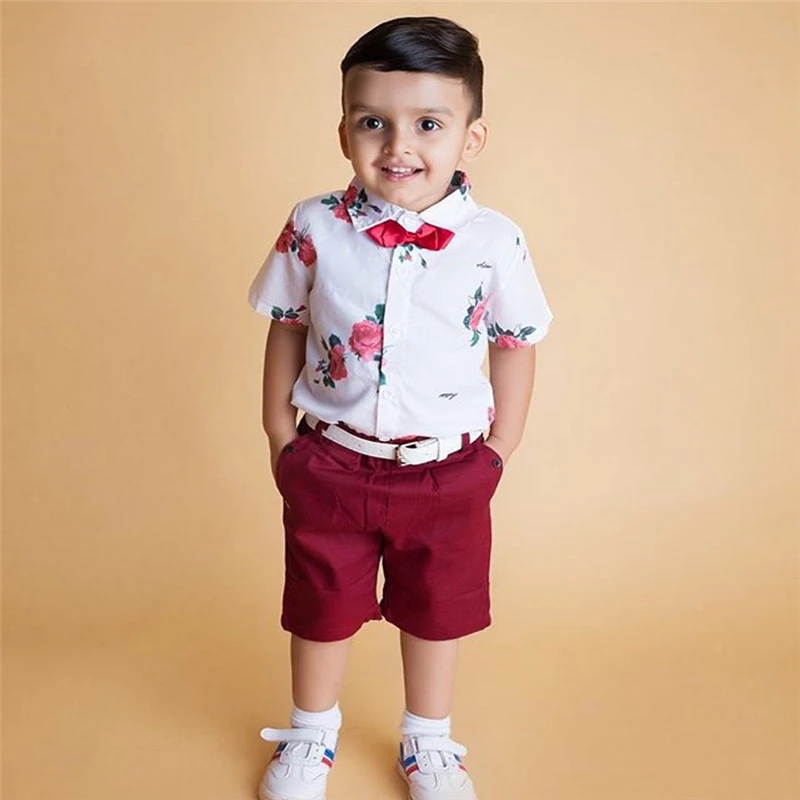 Toddler Kids Gentleman Clothes Baby Boys Clothes Outfit Bow Tie Shirt+Shorts Gentleman Party Suit 2Pcs Children Clothing 1-7 Y