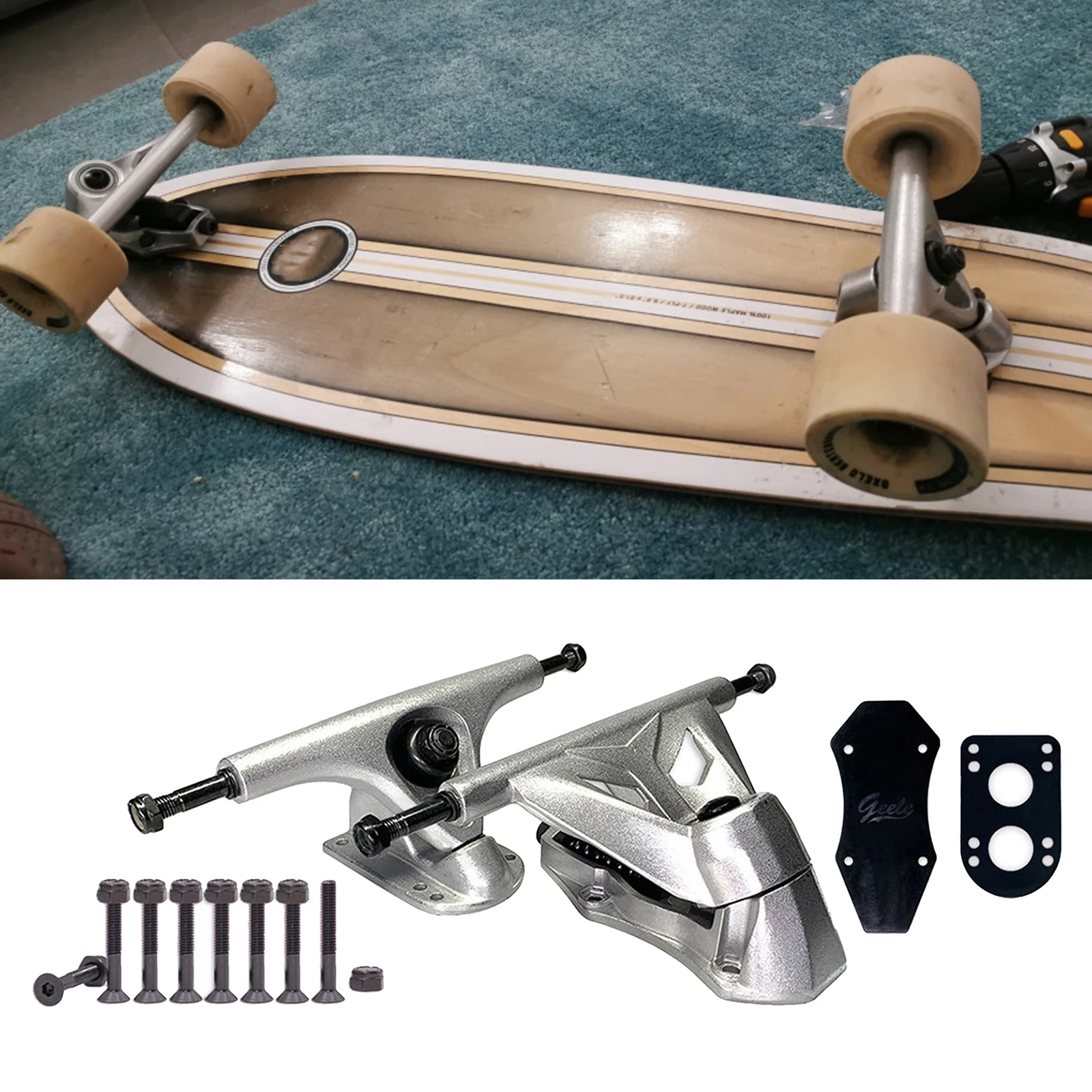 1 Pair Skateboard Trucks 6 Inches Trucks Rise Pads Hardware Set for Skate Board Longboard Decks Cruiser Replacement Parts