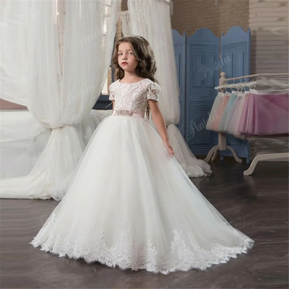 Vintage Flower Girls Dress for Wedding Evening Children Princess Party Pageant Long Gown Kids Dresses for Girls Formal Clothes