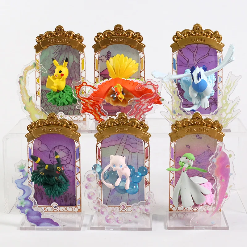 Pokemon Stained Glass Pikachu Mew Gardevoir Umbreon Lugia Ho-Oh PVC Figures Toys 6pcs/set