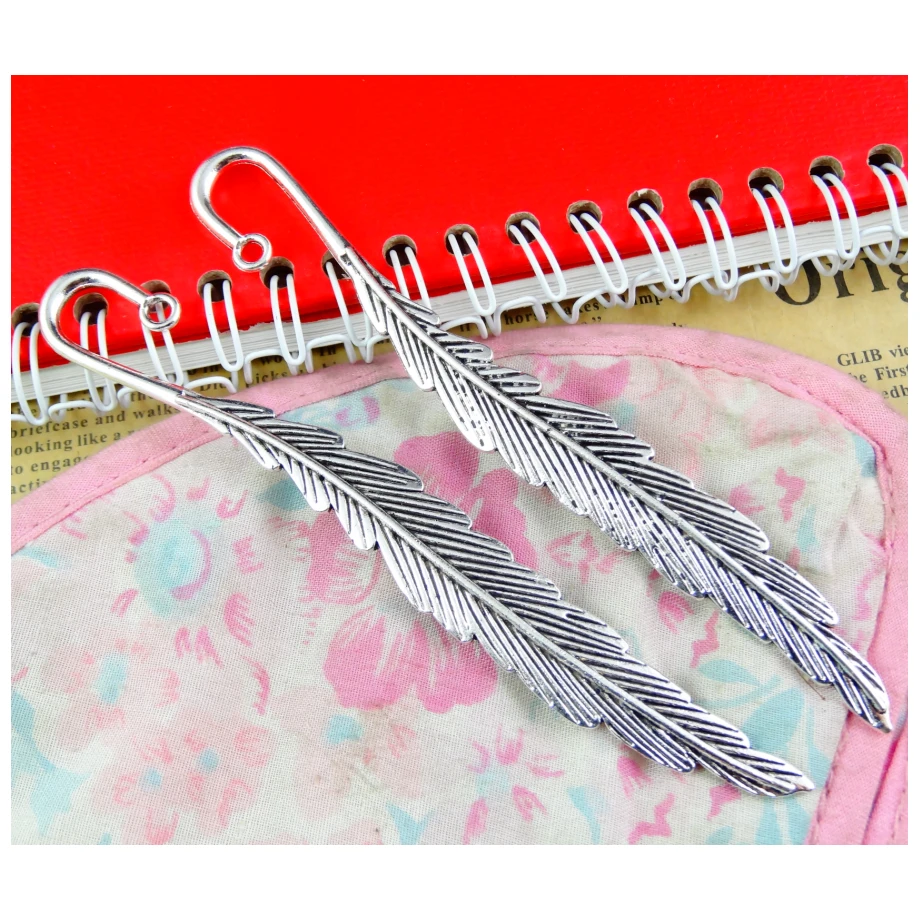 6pcs 116*16MM Antique Silver Color Antique Bronze Plated Feather Bookmark Pendant Charms DIY Accessories