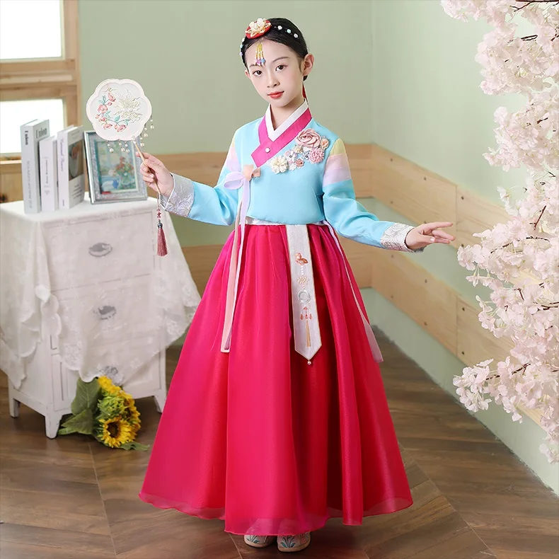 

Традиционная детская Корейская одежда Hanbok творческие танцевальные костюмы для девочек традиционный старинный стиль вышивка HanbokLC051