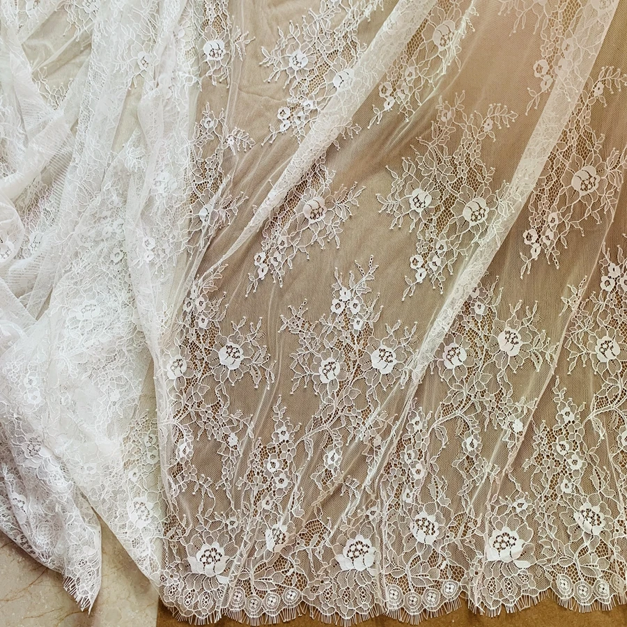 150CM Wide(Height) Subtle High Quality Eyelash Chantilly Lace Fabric DIY Handcraft Lace Material Sewing 3 Meters