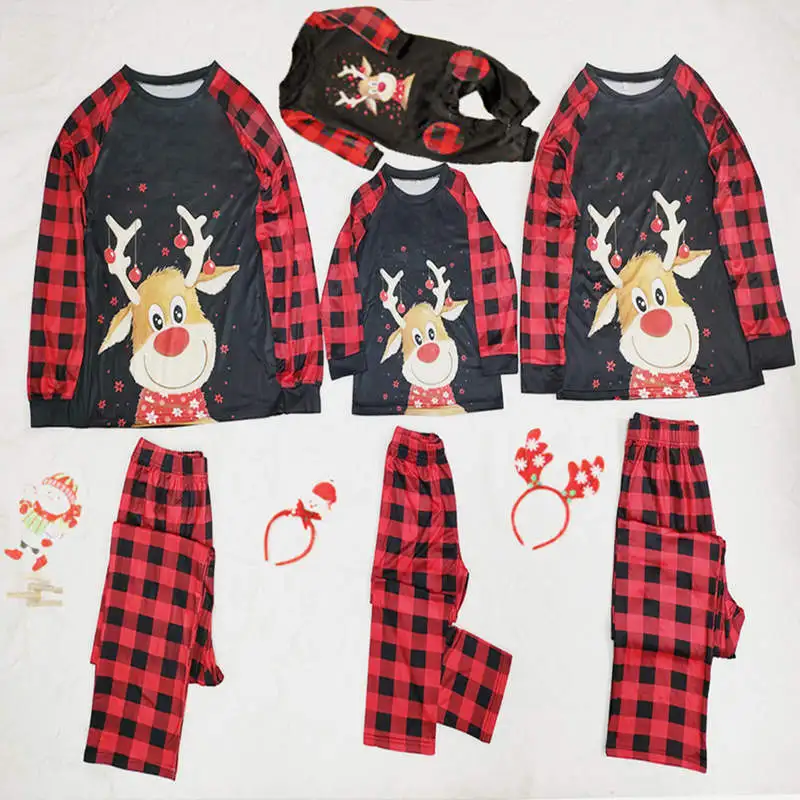 2021 Christmas Family Matching Pajamas Set Deer Print Xmas Adults Kids Baby Family Matching Clothes Family Sleepwear