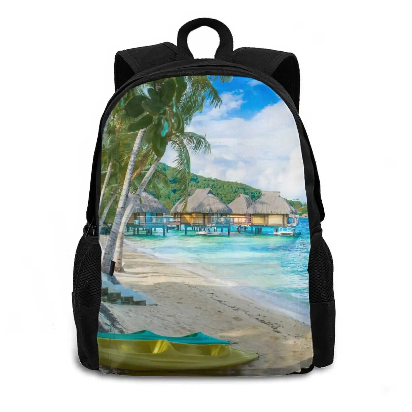 Mountai View Pattern Design Laptop Travel School Bags Honeymoon Vacation Beach Huts Island Holiday Pearl Matira Sunset Sunrise