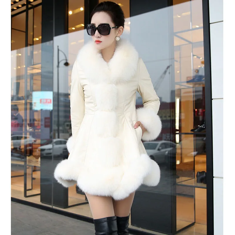 

Women Large Size 6XL New Faux Fox Fur Overcoat Big Fur Collar Thick Warm Women's Leather Jacket Mid-length Slim-fit Fur Coat A92