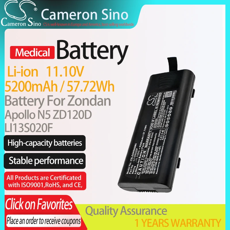 CameronSino Battery for Zondan Apollo N5 ZD120D fits Zondan LI13S020F Medical Replacement battery 5200mAh/57.72Wh 11.10V Li-ion