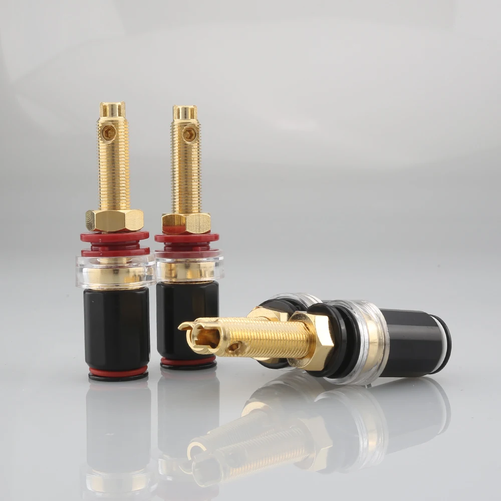 ST665R/G 4PCS Gold Rhodium Plated Speaker Terminal Brass Audio Amplifier Binding Post Connector For 4mm Banana Plug socket long