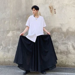 Men's Trousers Four Seasons New Black Double Layer Design Men's Wide Leg Pants Loose Casual Pants Barber Young Men's Skirt Pants