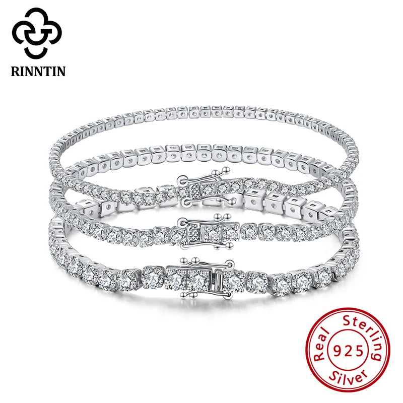 Rinntin 925 Sterling Silver Tennis Bracelets For Women 2mm 3mm 4mm Cubic Zirconia Bracelet Jewelry Wholesale Party Gift SB94