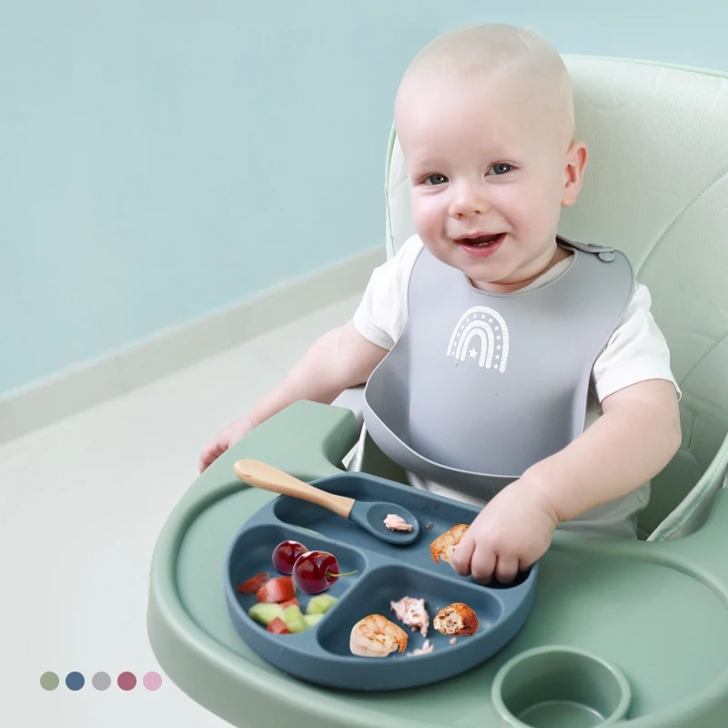 Silicone Baby Dining Dishes Strong Sucker Food Plate Feeding Set Kids Learning Dishes Tray Food Supplement Bowl Food Place Mat