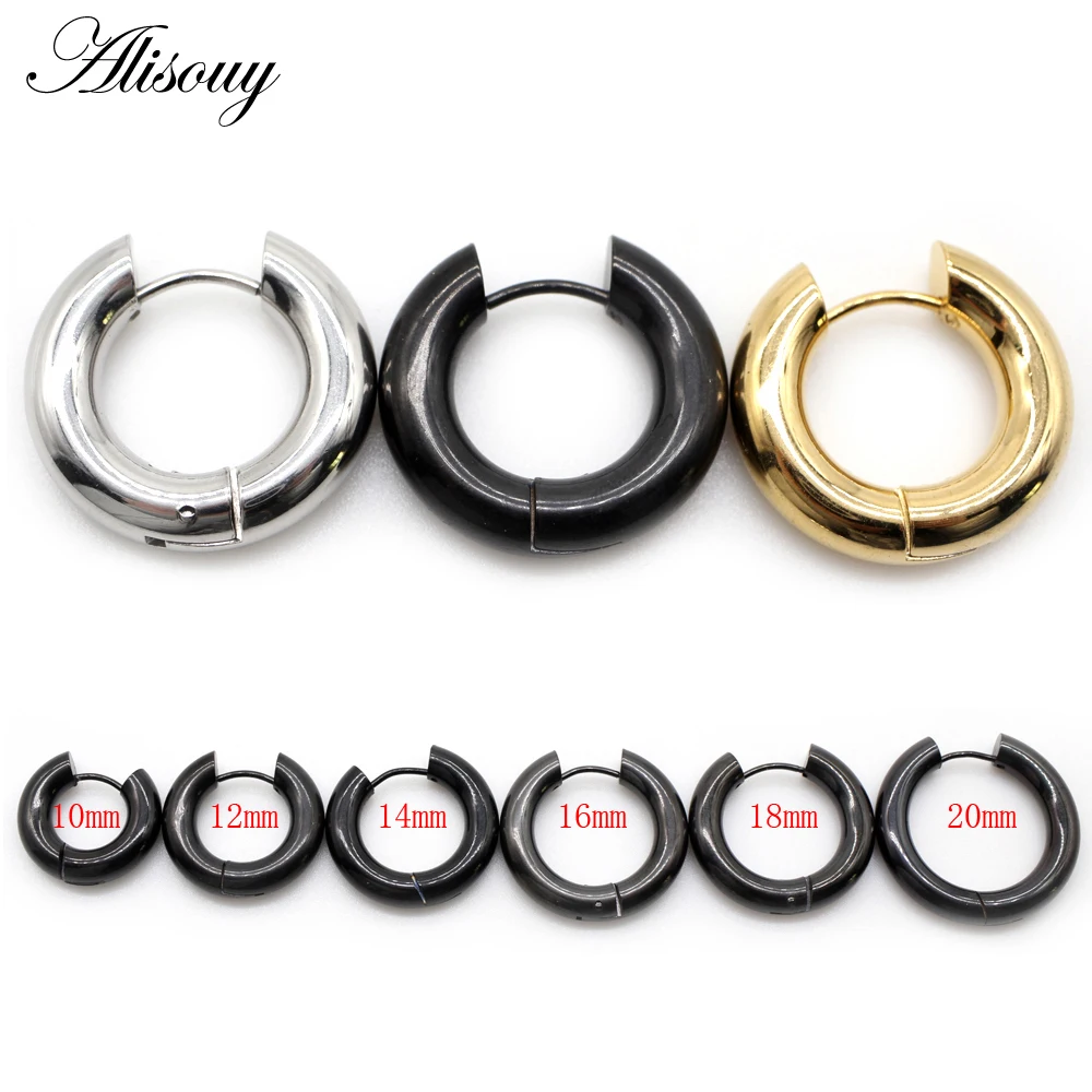 Alisouy 2PC Hoop Earrings Gold Color Silver Color Colorful Black Round Ear Rings For Women Men Fashion Punk Hoops Earring