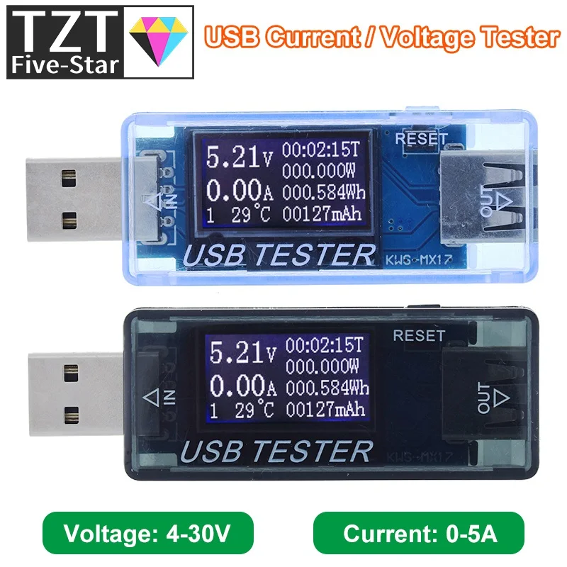 8 in1 QC2.0 QC3.0 4-30V 5A Voltmeter Ammeter Electrical Energy Power Supply Capacity Voltage Current Meter USB Tester Monitor