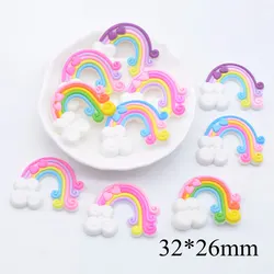 10Pcs 32*26mm Rainbow Flatback Resin Accessories for Jewelry Making DIY Phone Shell Crafts Ornament Headwear Decor Accessories