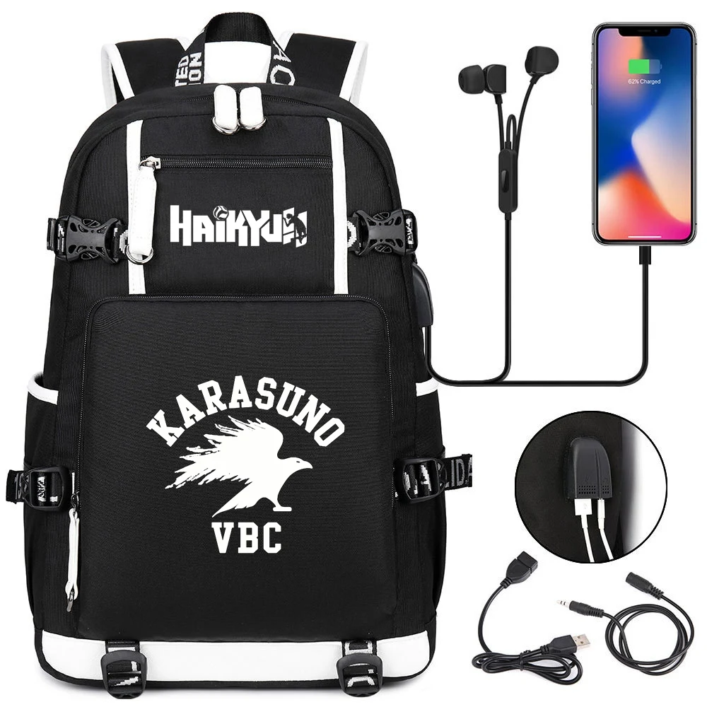 Anime Haikyu Karasuno Mochila, Sacos de Livro Escolar Unisex Mochila, Mochila de Viagem, Bolsa de Ombro Laptop, Moda Estudantil