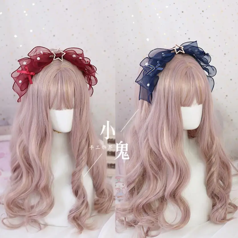 Diadema japonesa dulce Lolita Retro KC para mujer, adorno de encaje, tocado con lazo, horquilla de Cosplay, accesorios A335