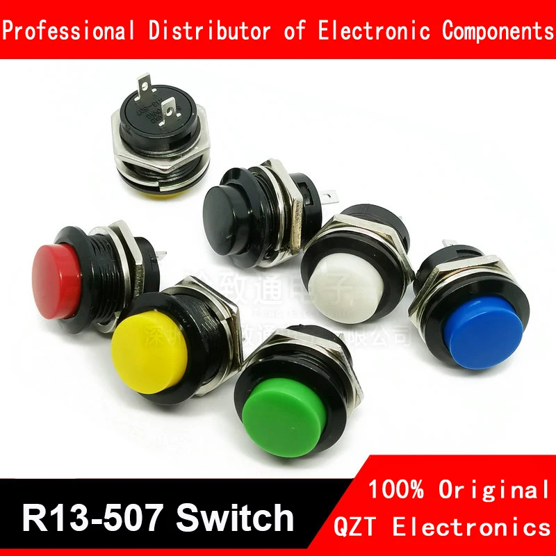 

10pcs Momentary Push Button Switch 16mm Momentary 6A/125VAC 3A/250VAC Round Switches R13-507 BLACK RED GREEN WHITE BLUE YELLOW